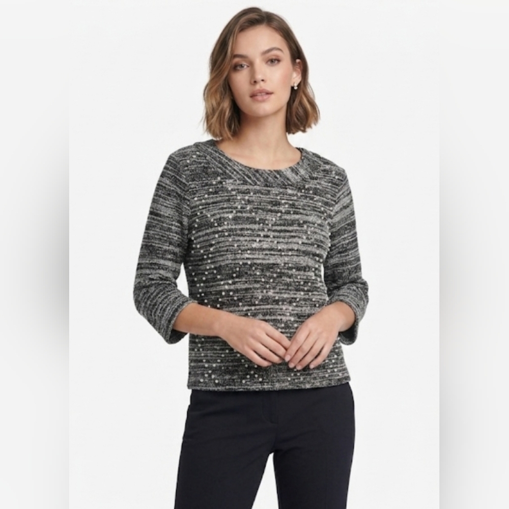 ​✨NWOT Elegant Karl Lagerfeld Pearl-Embellished Tweed Knit Sweater✨size M